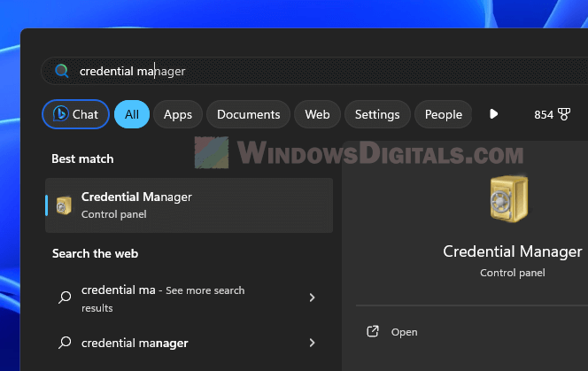 Open Credential Manager in Windows 11