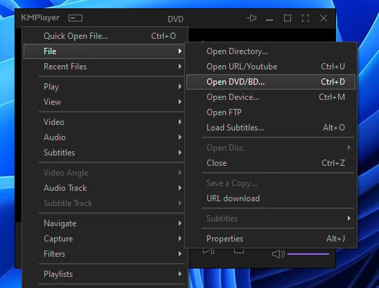 Open DVD VOB files using KMPlayer