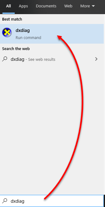 Open DirectX Diagnostic Tool Windows 10