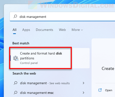 Open Disk Management Windows 11