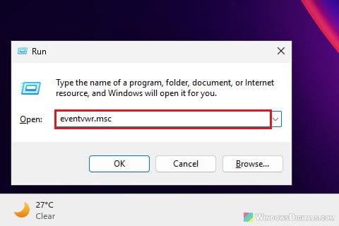 Open Event Viewer via Run Windows 11