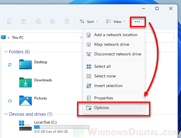 Open Folder Options in Windows 11