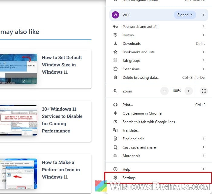 Open Google Chrome Settings Windows 11