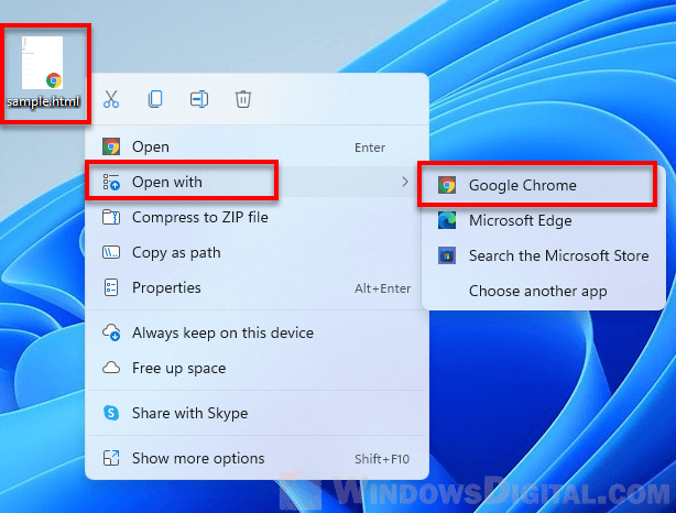 Open HTML file with Chrome in Windows 11