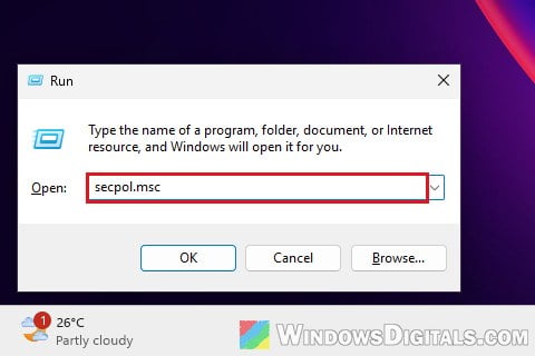 Open Local Security Policy via Run Windows 11