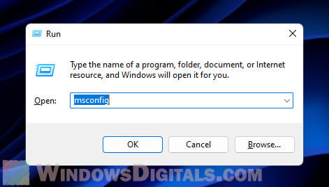 Open MSCONFIG via Run in Windows 11
