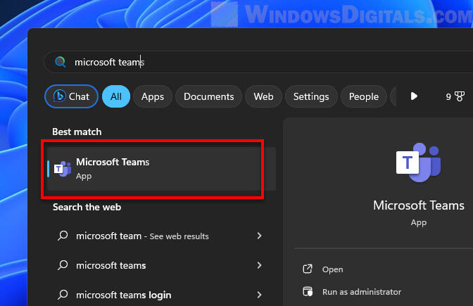 Open Microsoft Teams in Windows 11