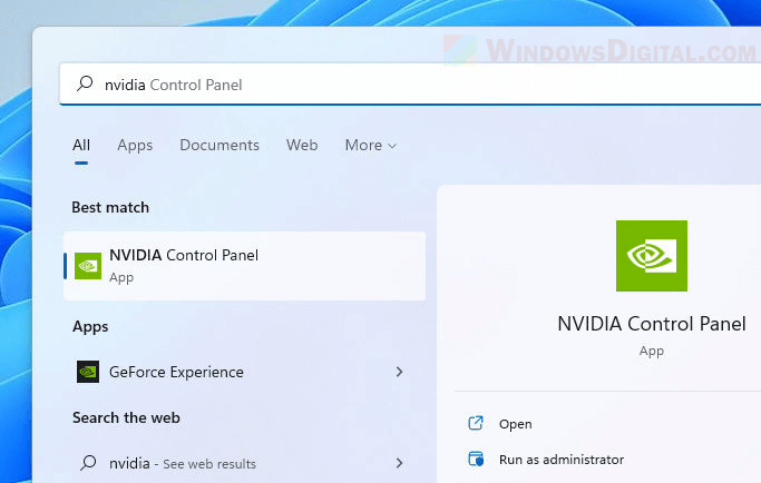 Open NVIDIA Control Panel Windows 11