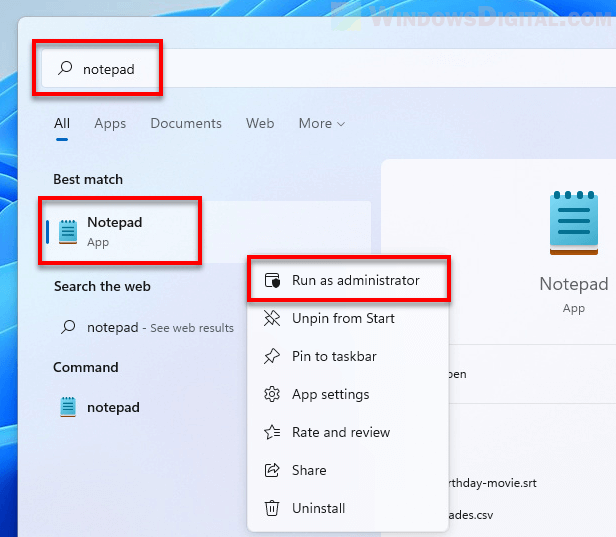 Open Notepad as Admin Windows 11