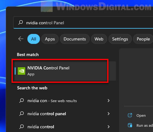 Open Nvidia Control Panel Windows 11