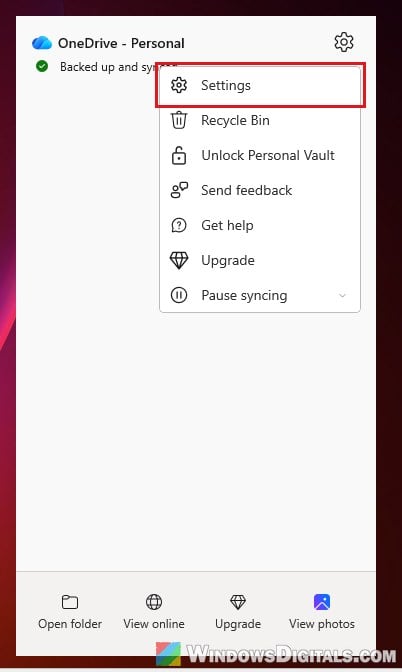 Open OneDrive Settings from the taskbar Windows 11
