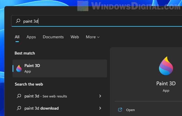 Open Paint 3D Windows 11