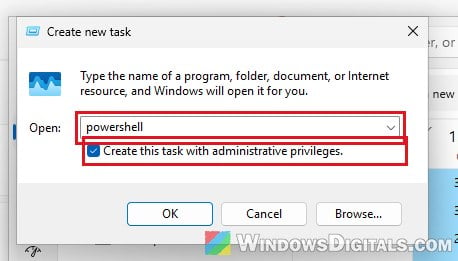 Open PowerShell as administrator from Task Manager Windows 11