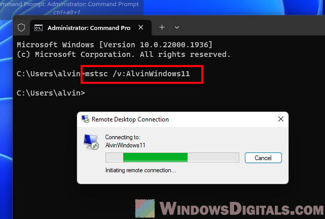 Open RDP connection in Command Prompt