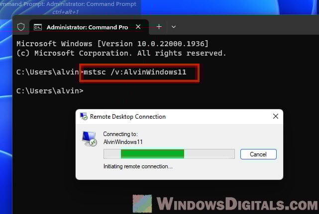 Open RDP connection in Command Prompt