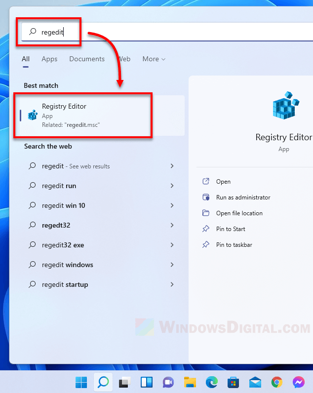 Buka editor registri Windows 11