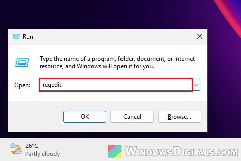 Open Registry Editor via Run Windows 11