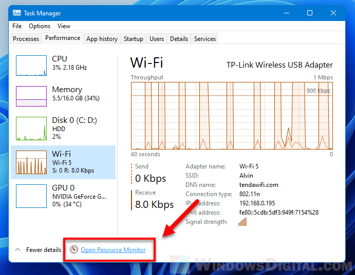 Open Resource Monitor Windows 11