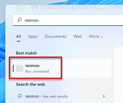 Open Resource Monitor via Windows 11 Start