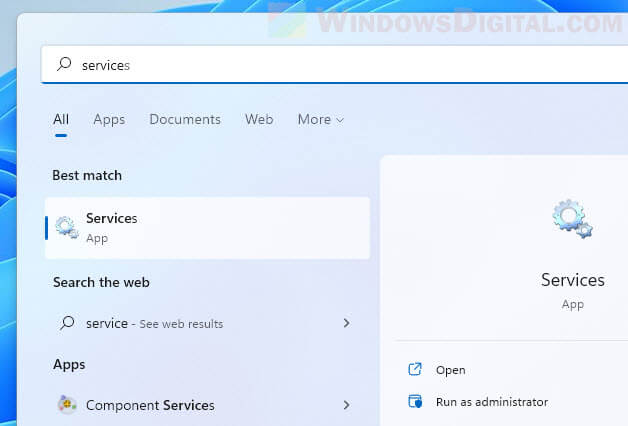 Open Services in Windows 11