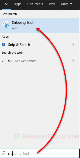 Open Snipping Tool Windows 10