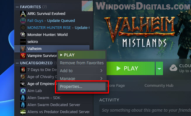 Open Steam Game Properties