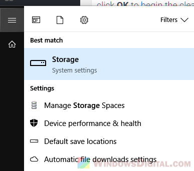 Open Storage settings to delete Windows old folder