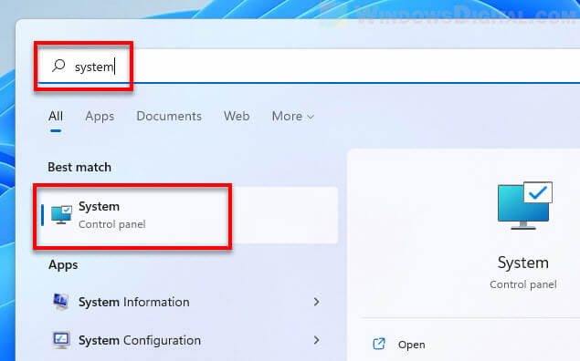 Open System Windows 11