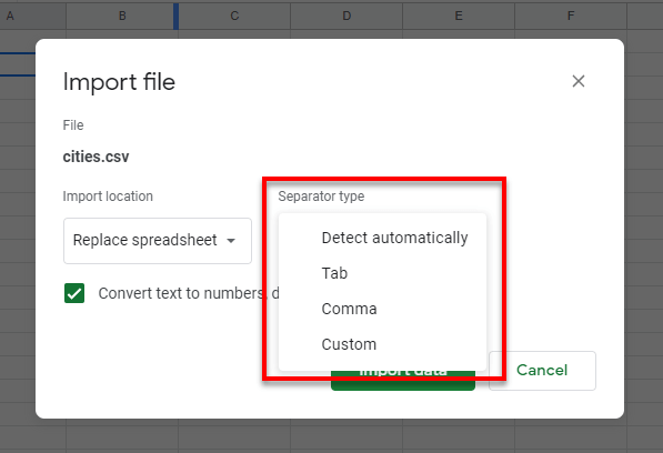 Open TXT or CSV file in Google Sheets