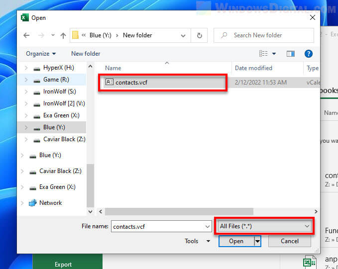 Open VCF File in Windows 11