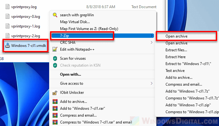 Open VMDK file with 7-Zip