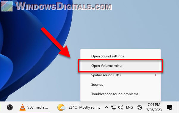 Open Volume Mixer in Windows 11