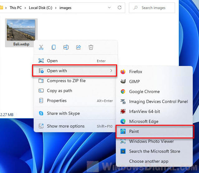 Open WebP in Paint Windows 11
