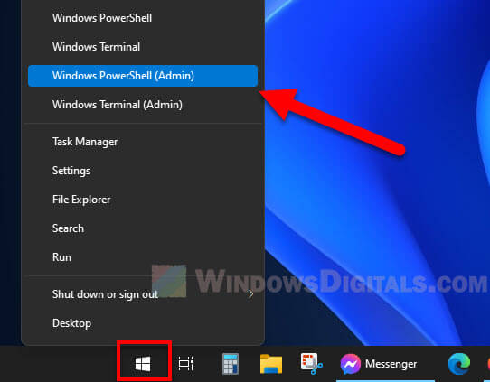 Open Windows PowerShell Admin Windows 11