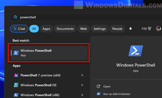 Open Windows PowerShell via Start