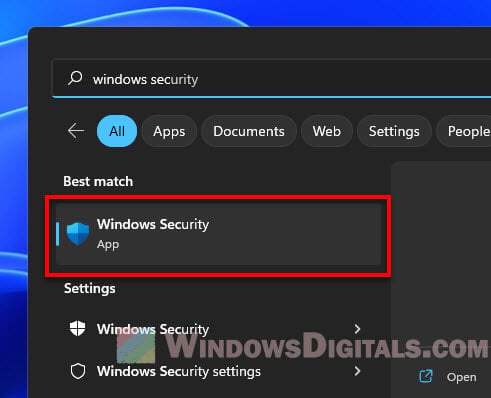 Open Windows Security Windows 11