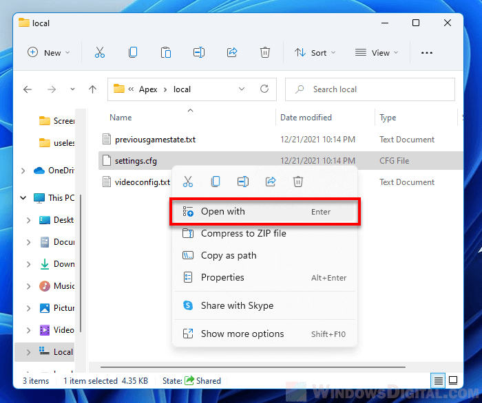Open With CFG file Windows 11