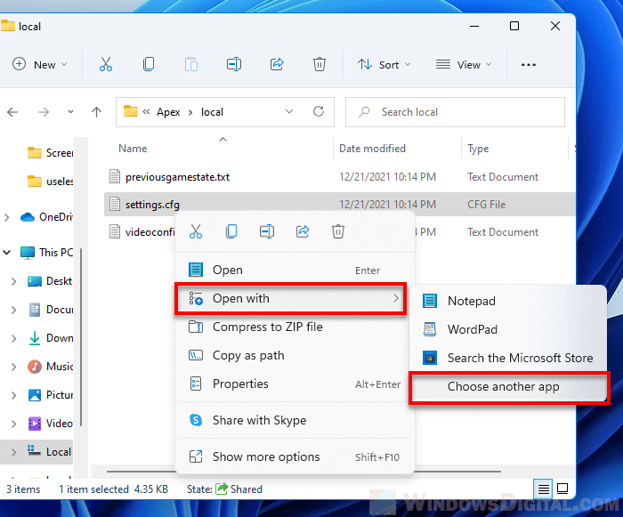 Open With Choose another app Windows 11