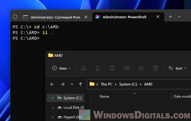 Open a folder in File Explorer using command in Windows Terminal