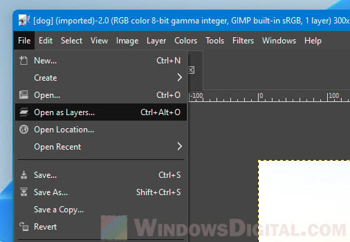 Open as layers GIMP Windows