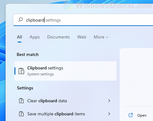 Open clipboard settings in Windows 11