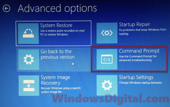 Open command prompt via Windows recovery mode