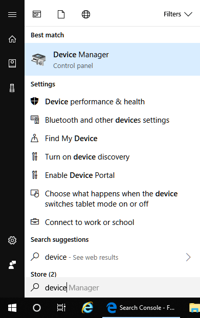 Open device manager in Windows 10