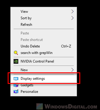 Open display settings Windows 10