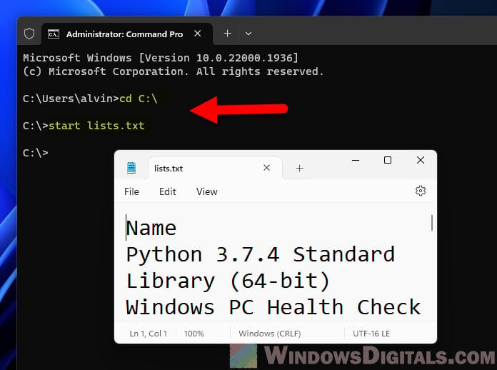 Open file in Windows Terminal CMD