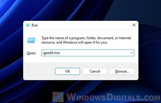 Open group policy editor via Run command in Windows 11