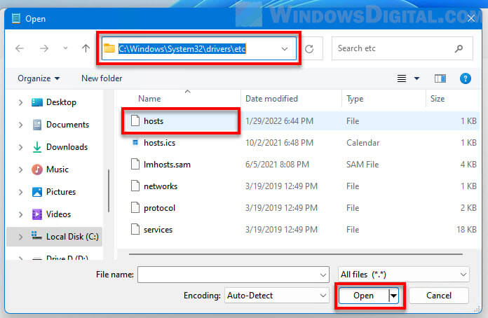 Open hosts file Windows 11