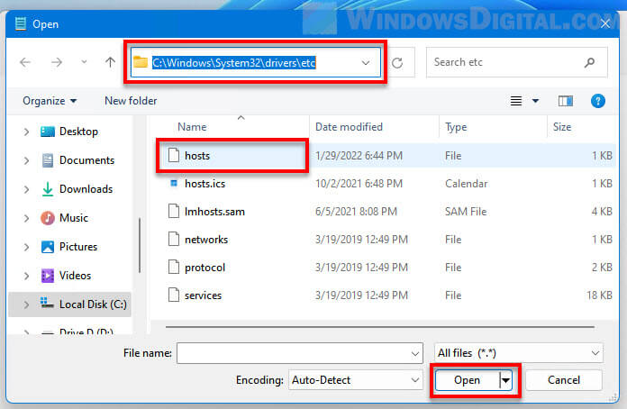 Open hosts file Windows 11