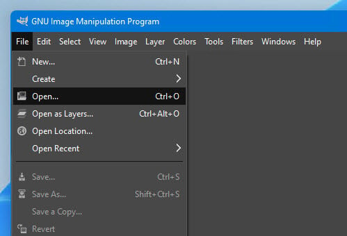 Open image in GIMP