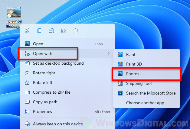 Open image with Photos app Windows 11